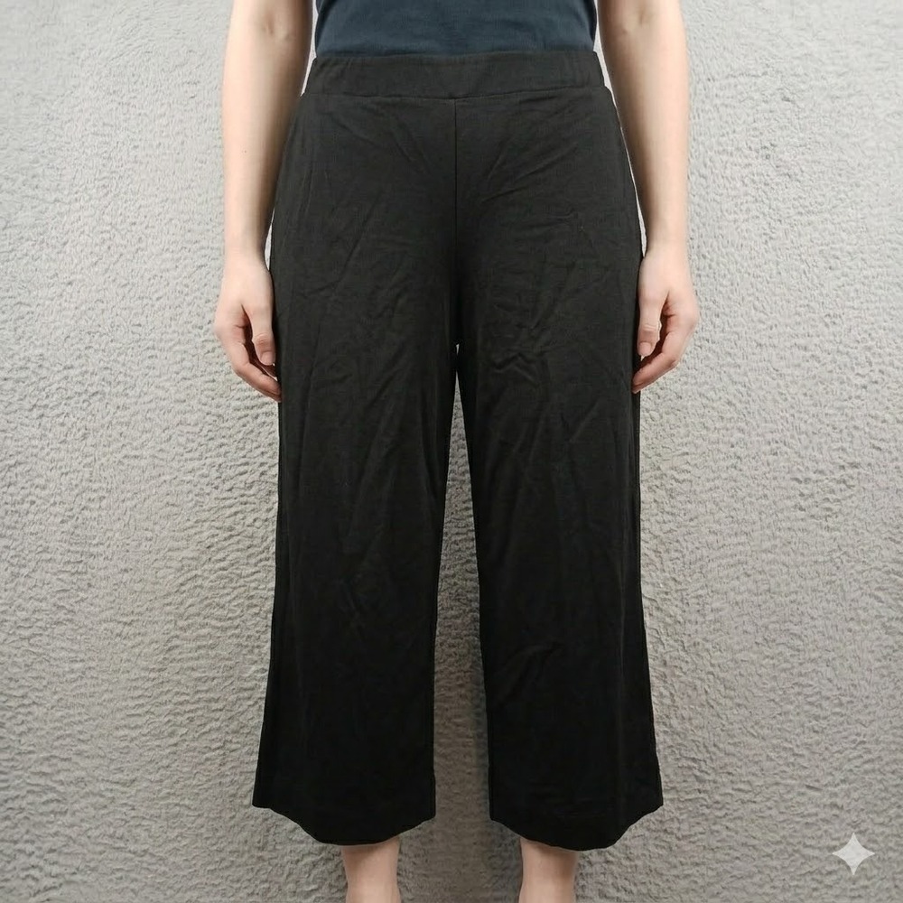 Mango MNG Black Wide Leg Cropped Culotte Pants Size‎ Medium Comfort Stretch